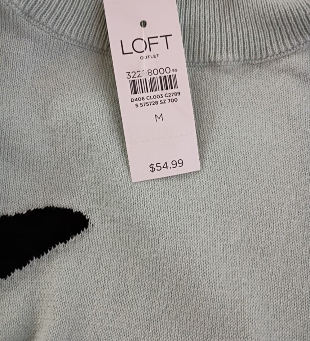 LOFT Mint Green Cotton Sweater with Black and White Penguin Size M - Picture 8 of 10